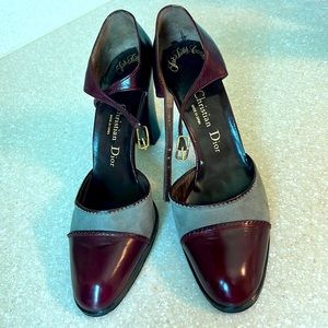 Vintage Christian Dior Suede And Leather Ankle Strap Heels Shoes Sz 8.5 B